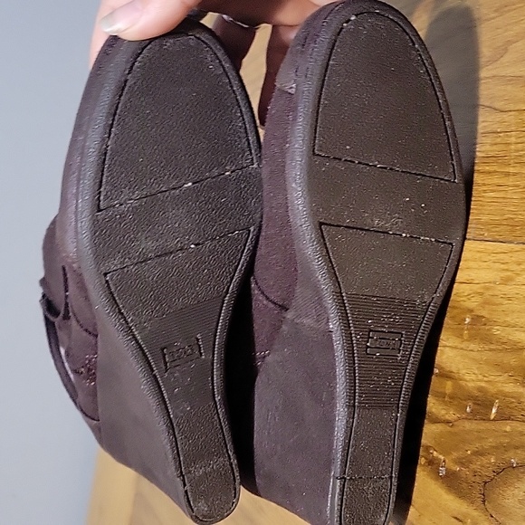 Toms 8.5 dark brown canvas & wool wedge heeled bootie - Picture 6 of 9